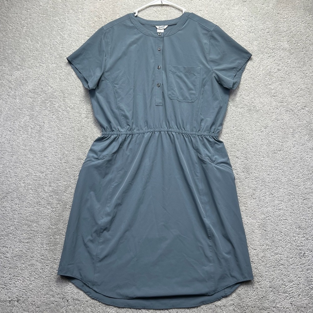 Duluth Trading Co Dress Womens Large Blue Short Sleeve Henley Recycled Polyester